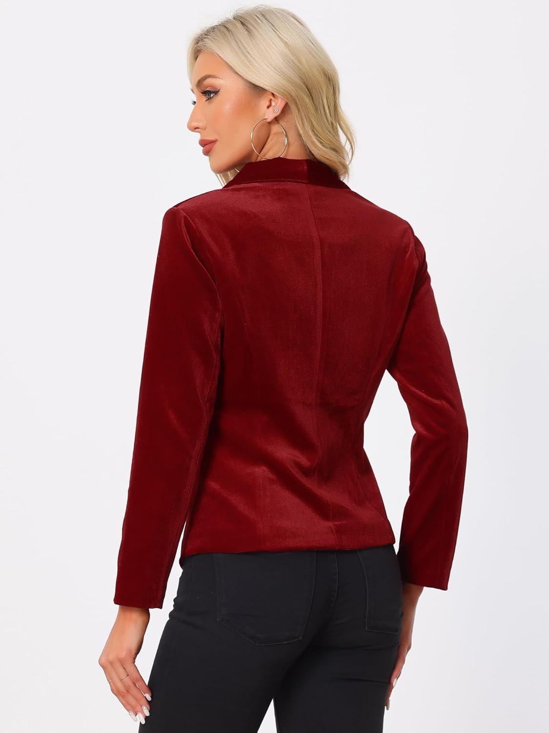 imageAllegra K Womens Halloween Christmas Office Coat Solid Shawl Collar 1 Button Velvet BlazerRed