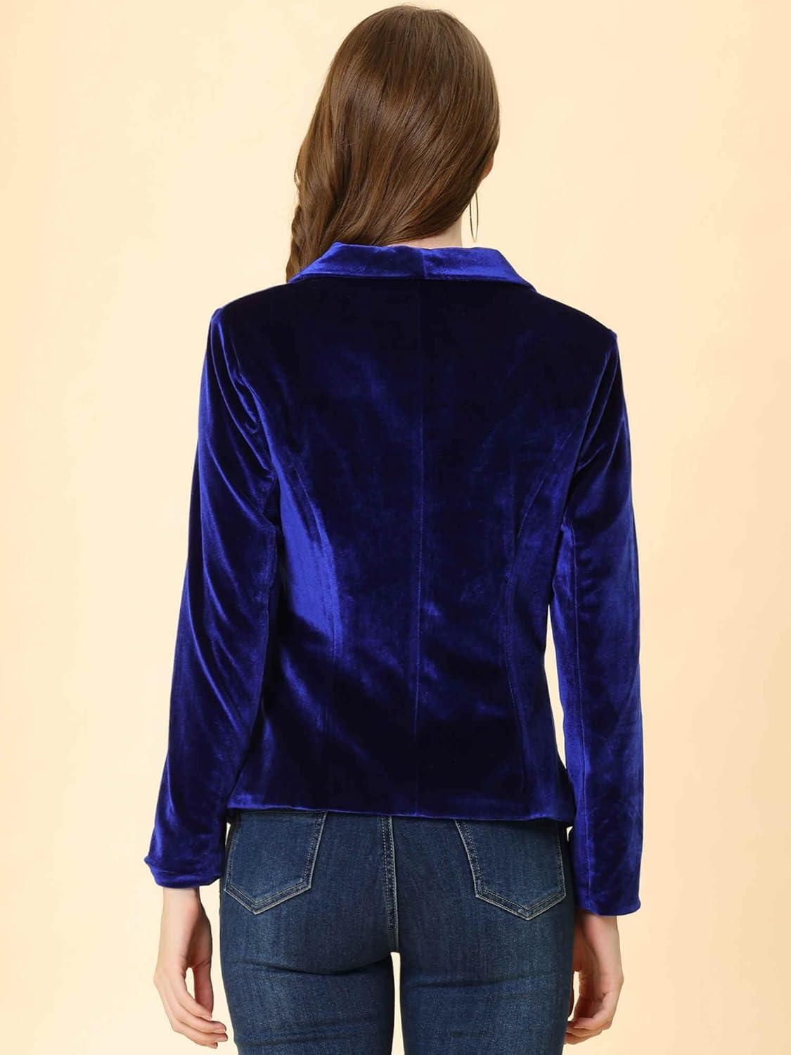 imageAllegra K Womens Halloween Christmas Office Coat Solid Shawl Collar 1 Button Velvet BlazerRoyal Blue