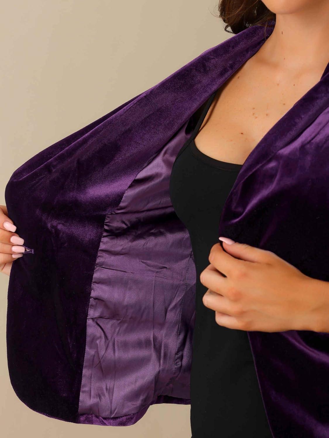 imageAllegra K Womens Halloween Christmas Office Coat Solid Shawl Collar 1 Button Velvet BlazerViolet