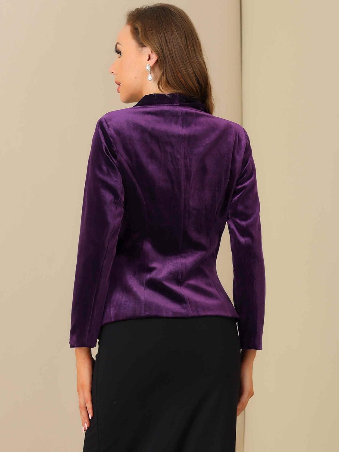 imageAllegra K Womens Halloween Christmas Office Coat Solid Shawl Collar 1 Button Velvet BlazerViolet