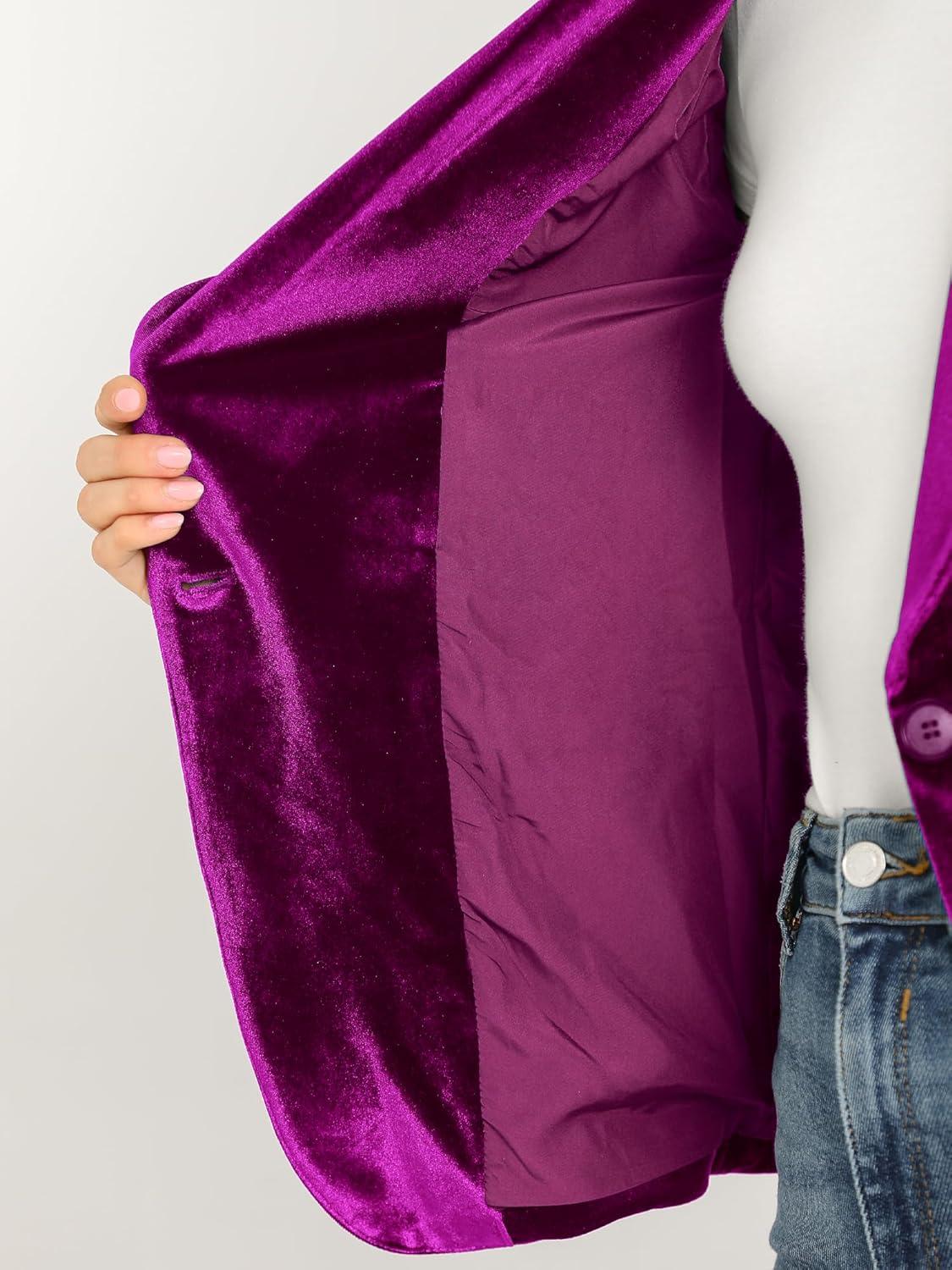 imageAllegra K Womens Halloween Christmas Office Coat Solid Shawl Collar 1 Button Velvet BlazerViolet Purple