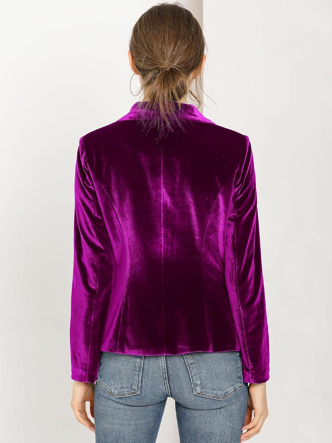 imageAllegra K Womens Halloween Christmas Office Coat Solid Shawl Collar 1 Button Velvet BlazerViolet Purple