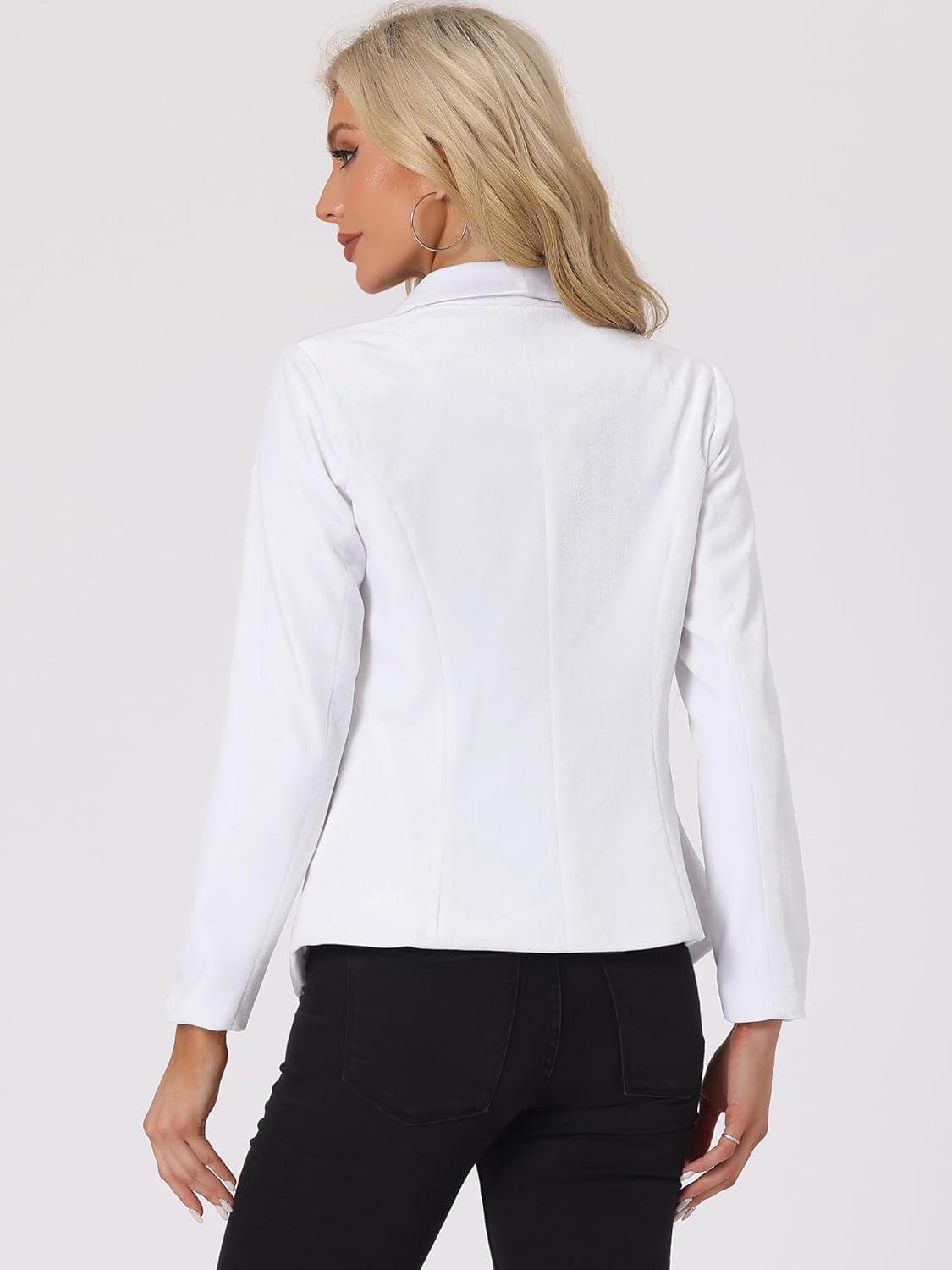 imageAllegra K Womens Halloween Christmas Office Coat Solid Shawl Collar 1 Button Velvet BlazerWhite