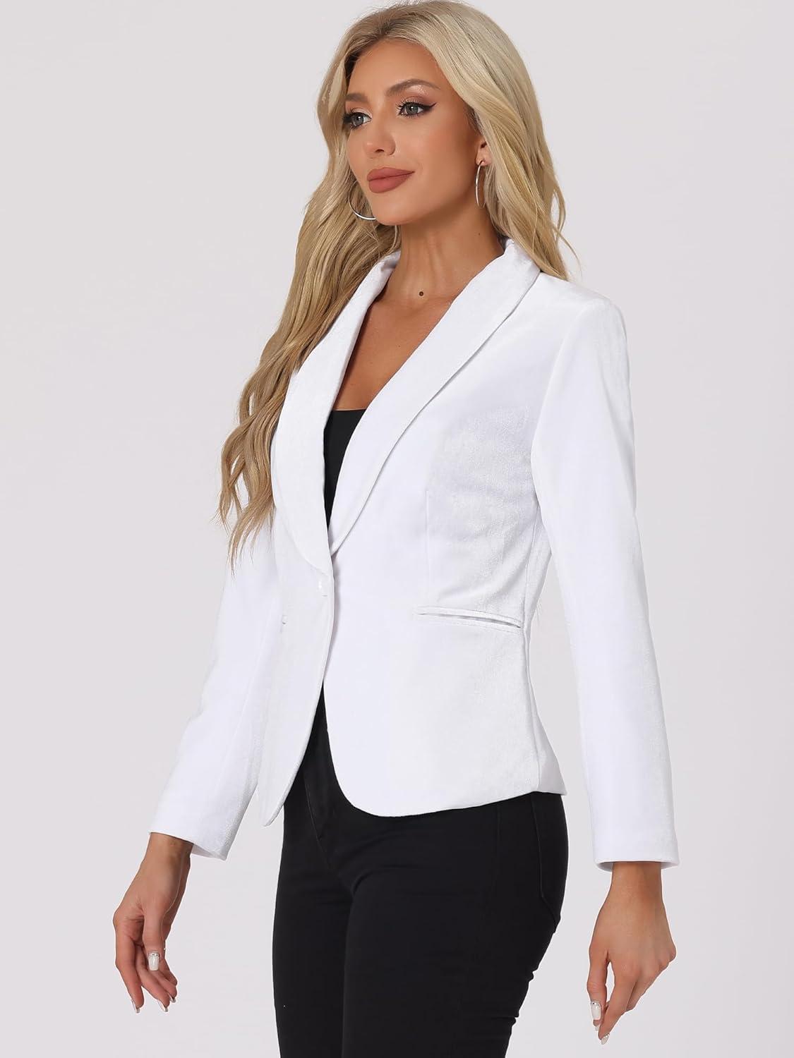 imageAllegra K Womens Halloween Christmas Office Coat Solid Shawl Collar 1 Button Velvet BlazerWhite
