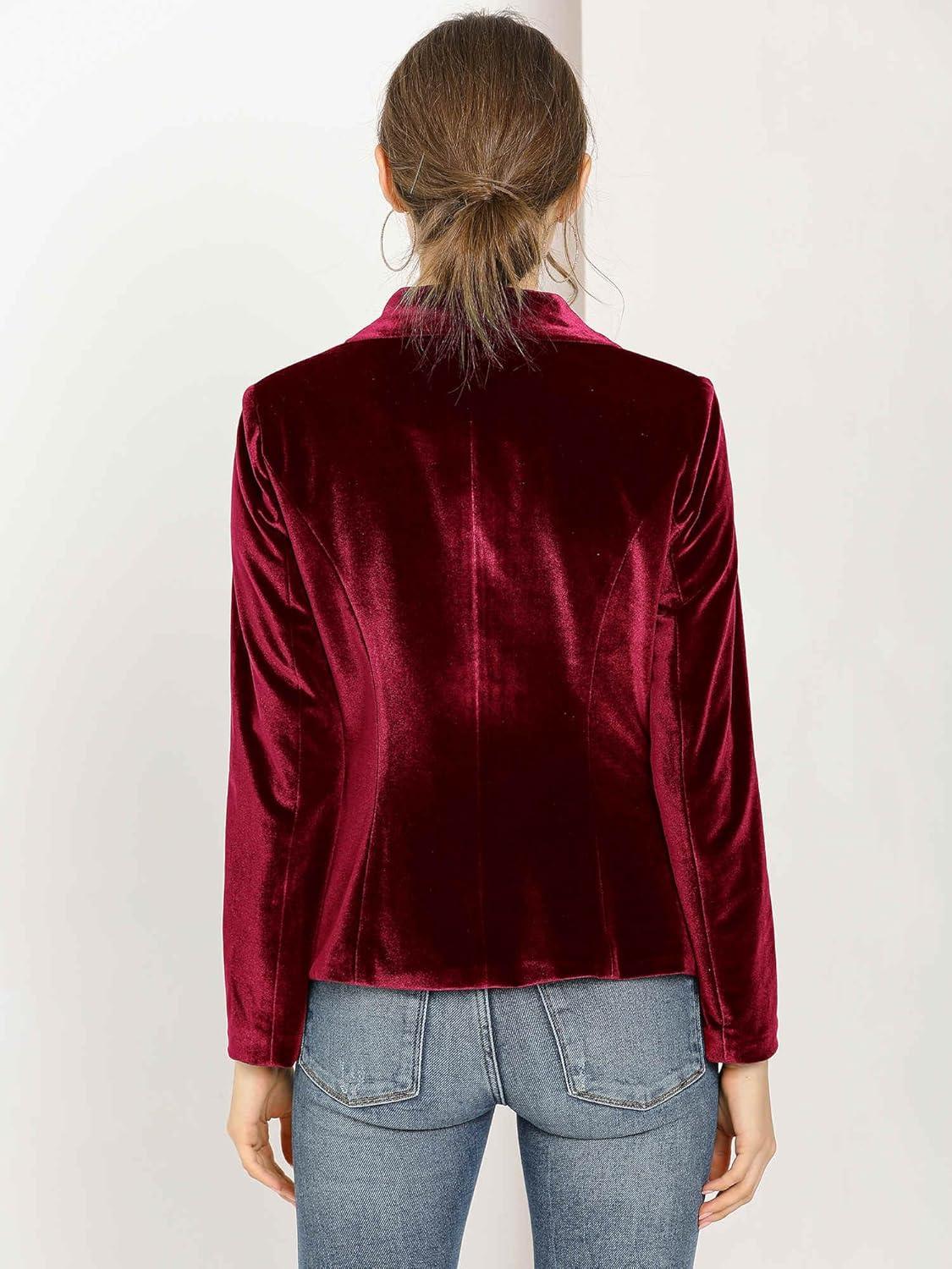 imageAllegra K Womens Halloween Christmas Office Coat Solid Shawl Collar 1 Button Velvet BlazerWine Red
