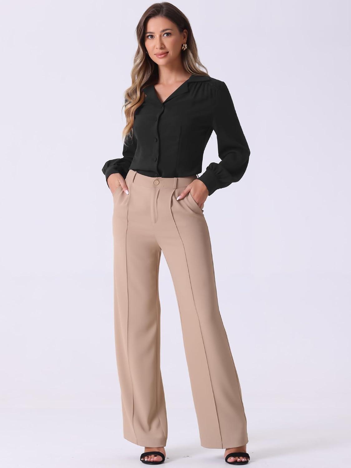 imageAllegra K Womens Long Sleeve Button Down Shirt Vintage Collared Work BlouseBlack