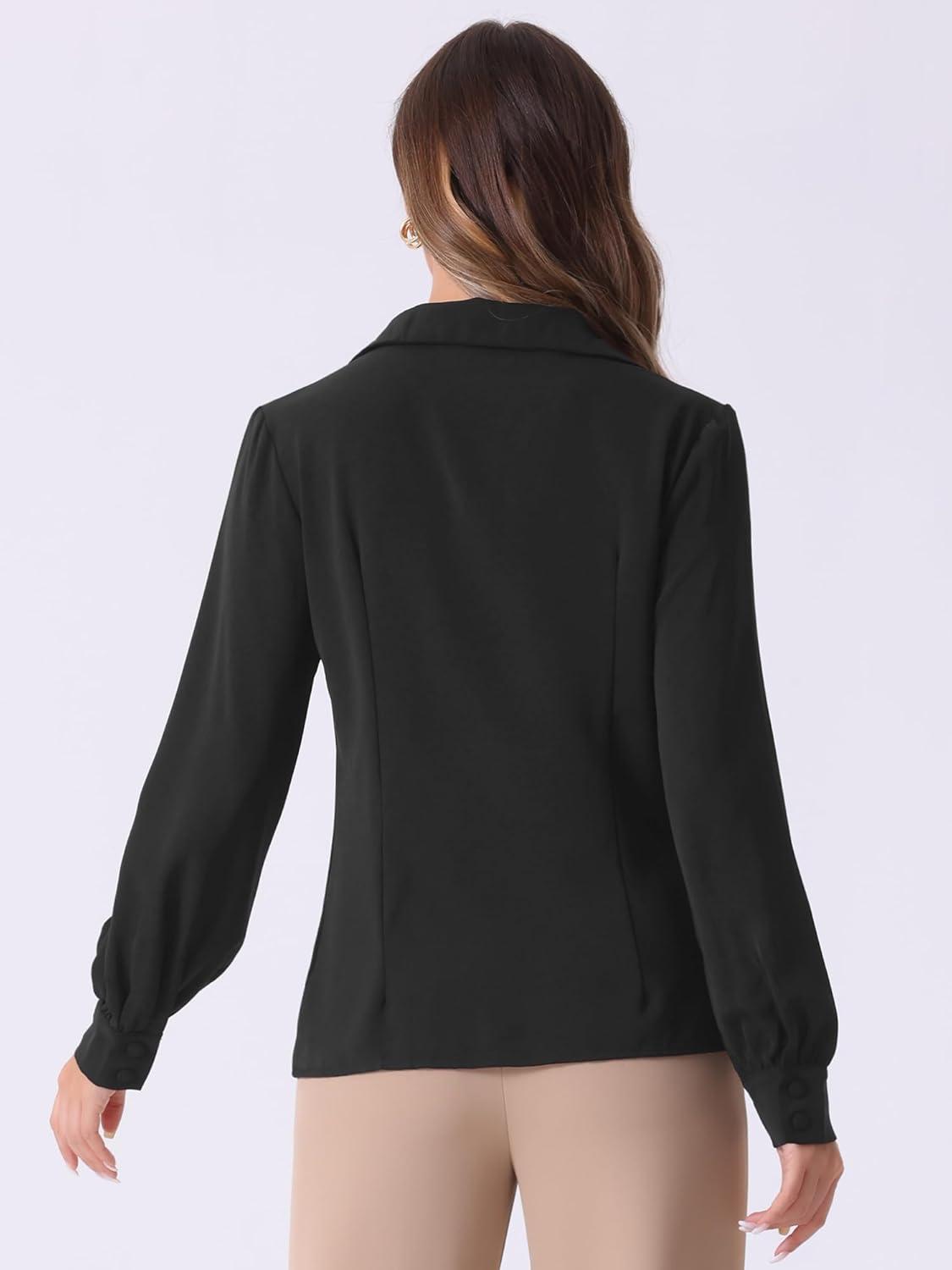 imageAllegra K Womens Long Sleeve Button Down Shirt Vintage Collared Work BlouseBlack