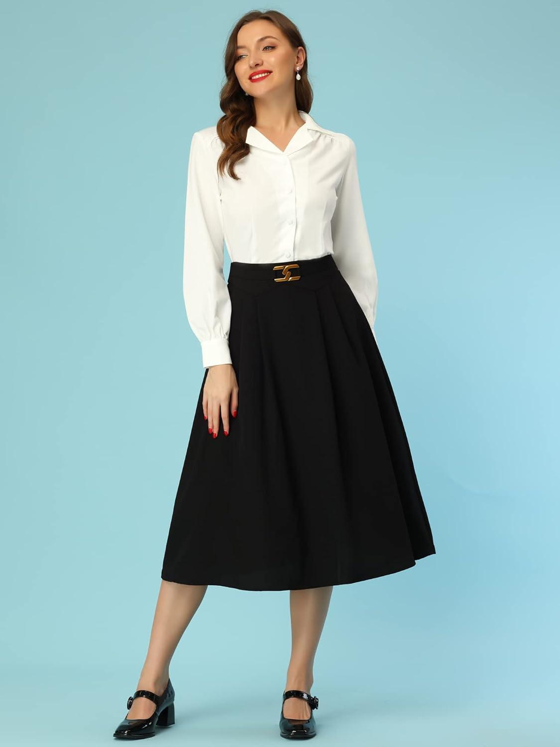 imageAllegra K Womens Long Sleeve Button Down Shirt Vintage Collared Work BlouseWhite