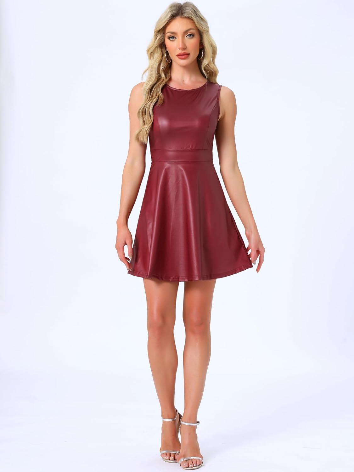 imageAllegra K Womens Metallic Sleeveless High Waist Club Party Disco Holographic DressBurgundy