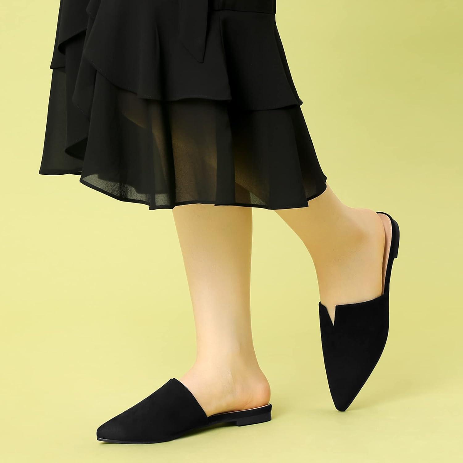 imageAllegra K Womens Mules Pointed Toe Loafer V Shape Flat Slides Backless Shoes