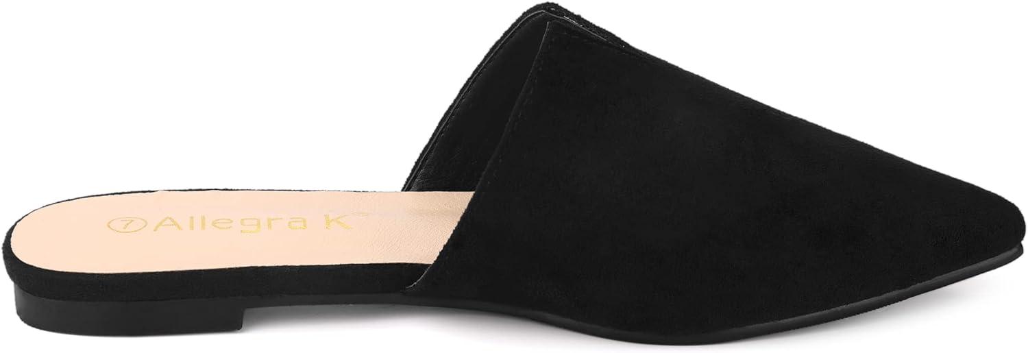 imageAllegra K Womens Mules Pointed Toe Loafer V Shape Flat Slides Backless Shoes