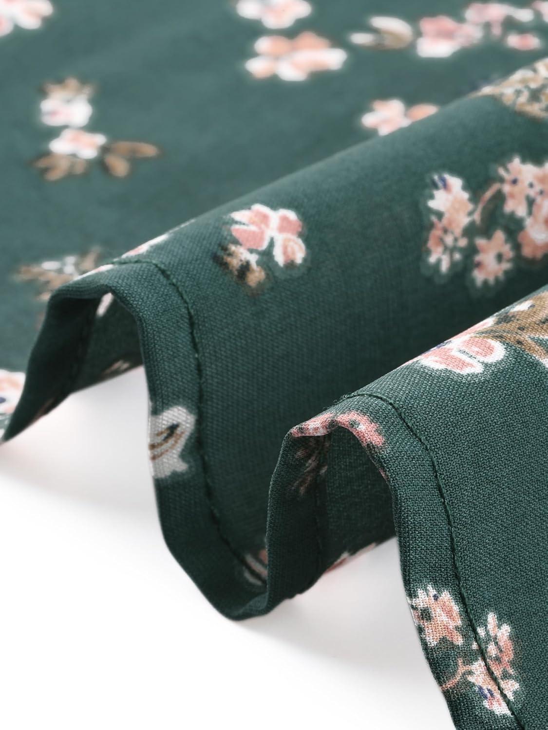 imageAllegra K Womens Peter Pan Collar Tie Neck Short Sleeves ALine Elegant Belted Vintage Floral DressGreen