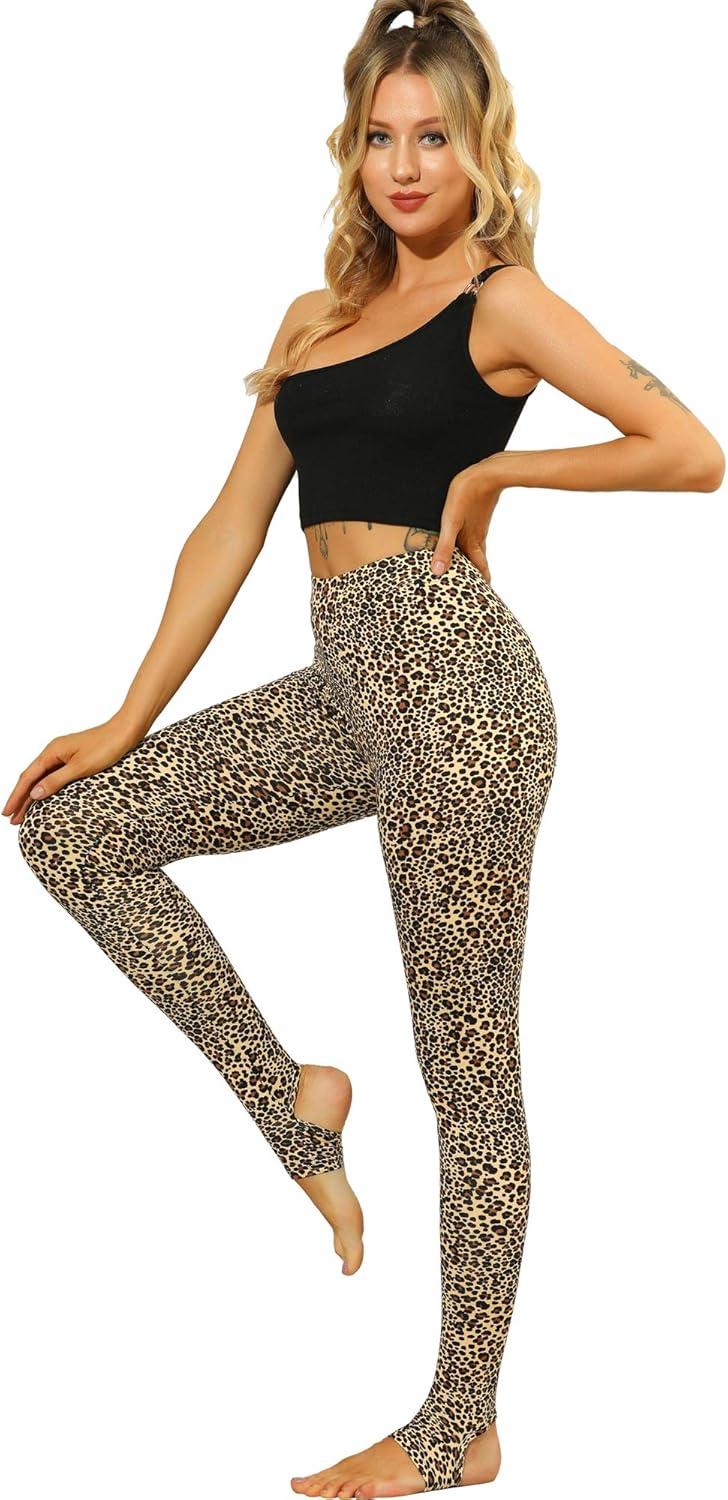 imageAllegra K Womens Rainbow Leggings Printed High Waist Elastic Waistband Party Yoga Stirrup PantsBeigeleopard