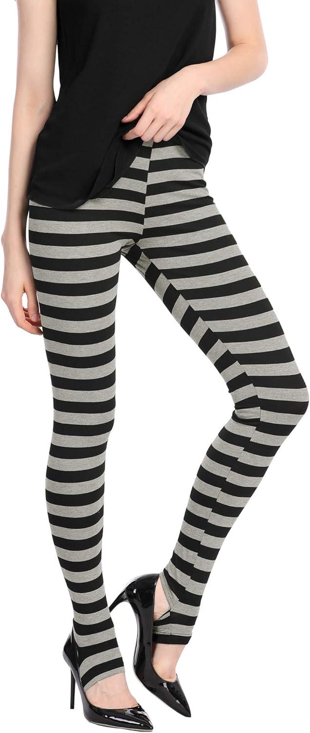 imageAllegra K Womens Rainbow Leggings Printed High Waist Elastic Waistband Party Yoga Stirrup PantsBlack Greystripe