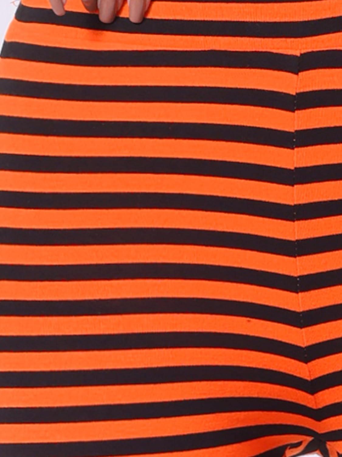 imageAllegra K Womens Rainbow Leggings Printed High Waist Elastic Waistband Party Yoga Stirrup PantsBlack Orangestripe