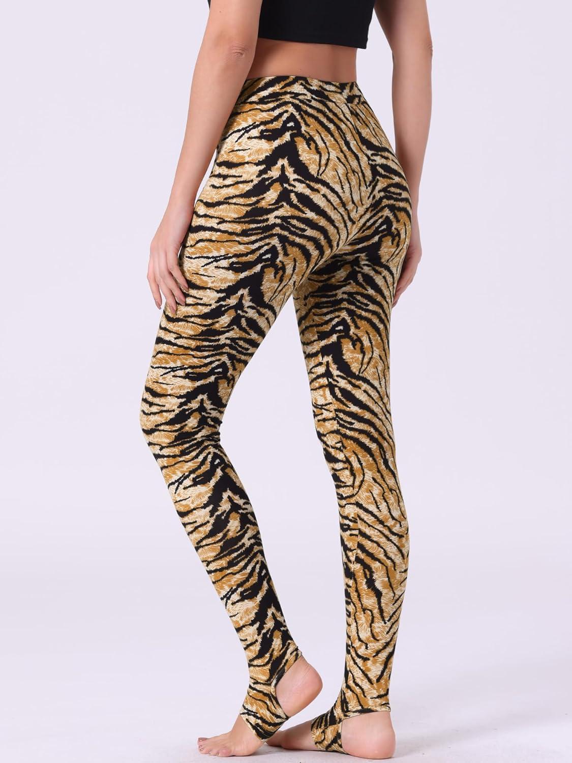 imageAllegra K Womens Rainbow Leggings Printed High Waist Elastic Waistband Party Yoga Stirrup PantsBrown Blackzebra