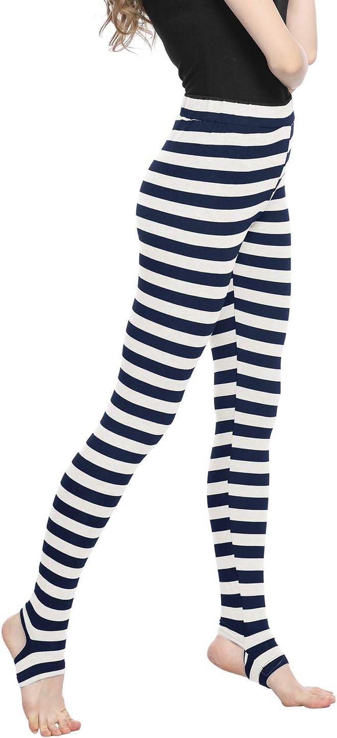 imageAllegra K Womens Rainbow Leggings Printed High Waist Elastic Waistband Party Yoga Stirrup PantsDark Bluestripe