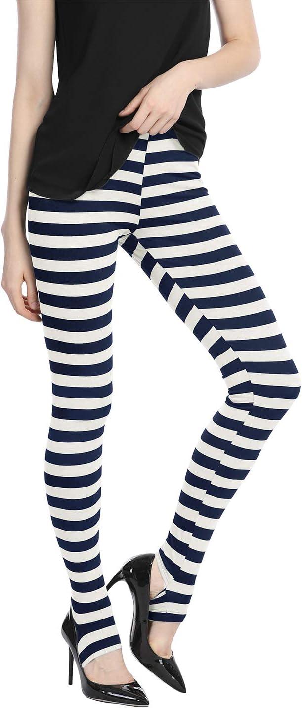 imageAllegra K Womens Rainbow Leggings Printed High Waist Elastic Waistband Party Yoga Stirrup PantsDark Bluestripe