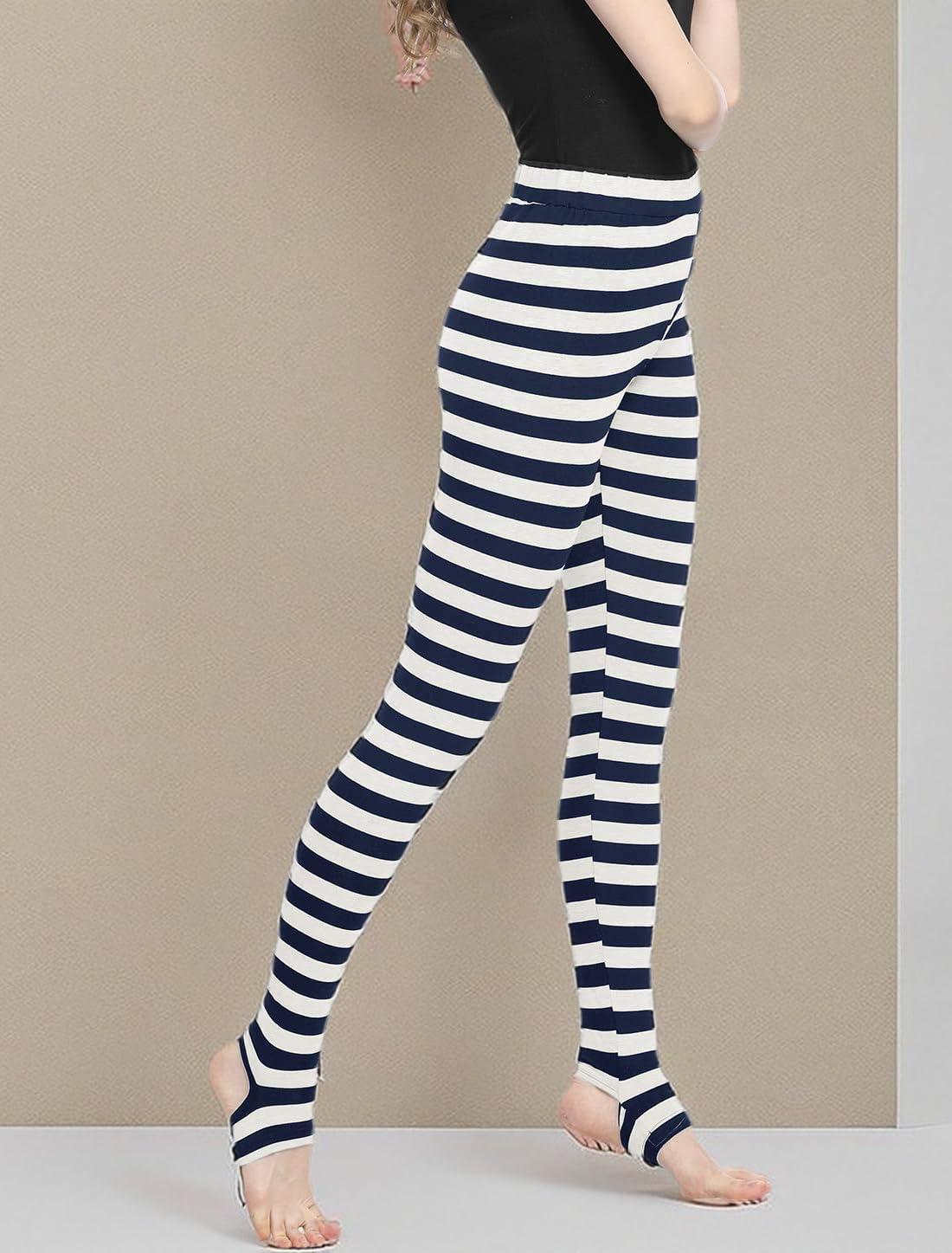 imageAllegra K Womens Rainbow Leggings Printed High Waist Elastic Waistband Party Yoga Stirrup PantsDark Bluestripe