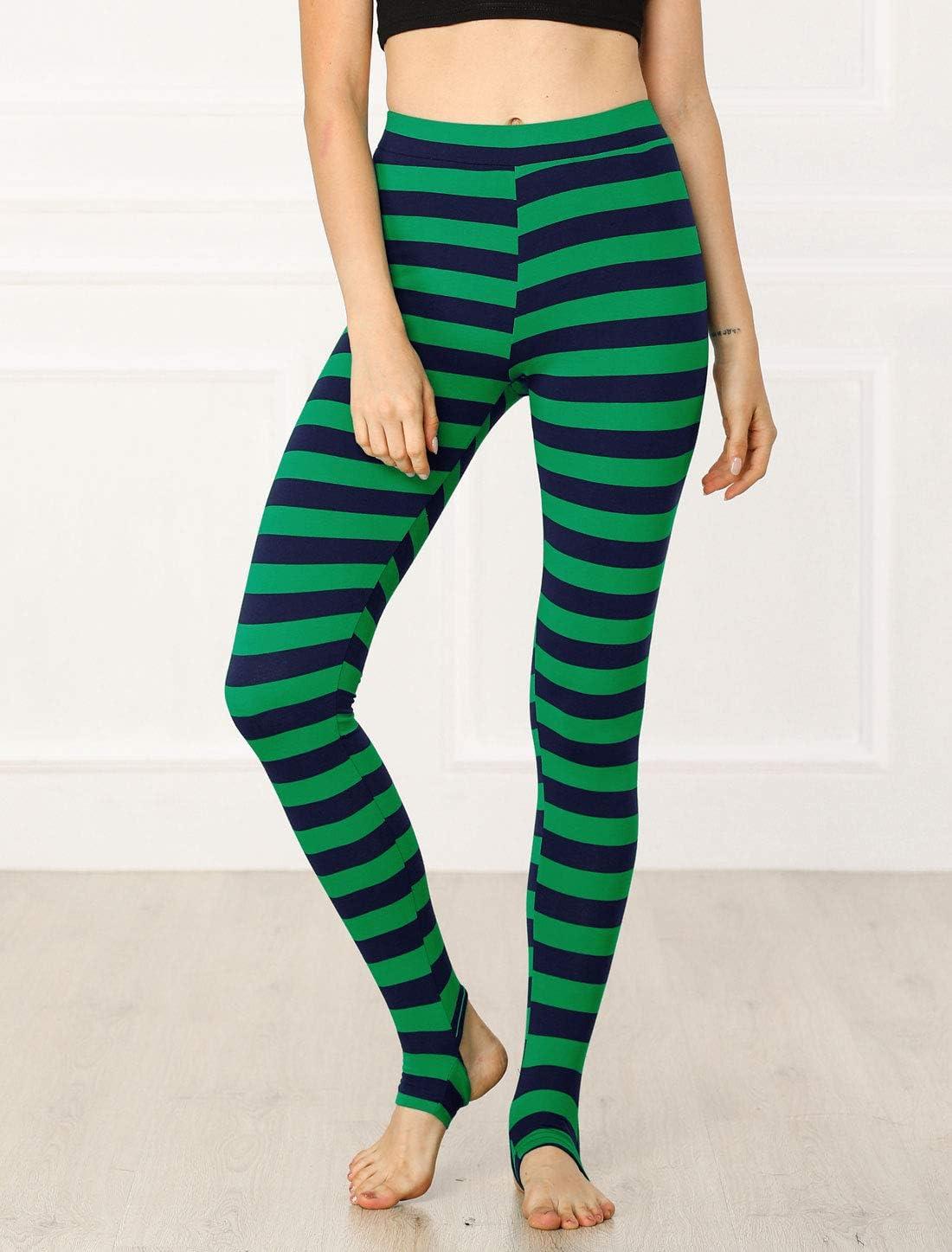imageAllegra K Womens Rainbow Leggings Printed High Waist Elastic Waistband Party Yoga Stirrup PantsGreen Bluestripe