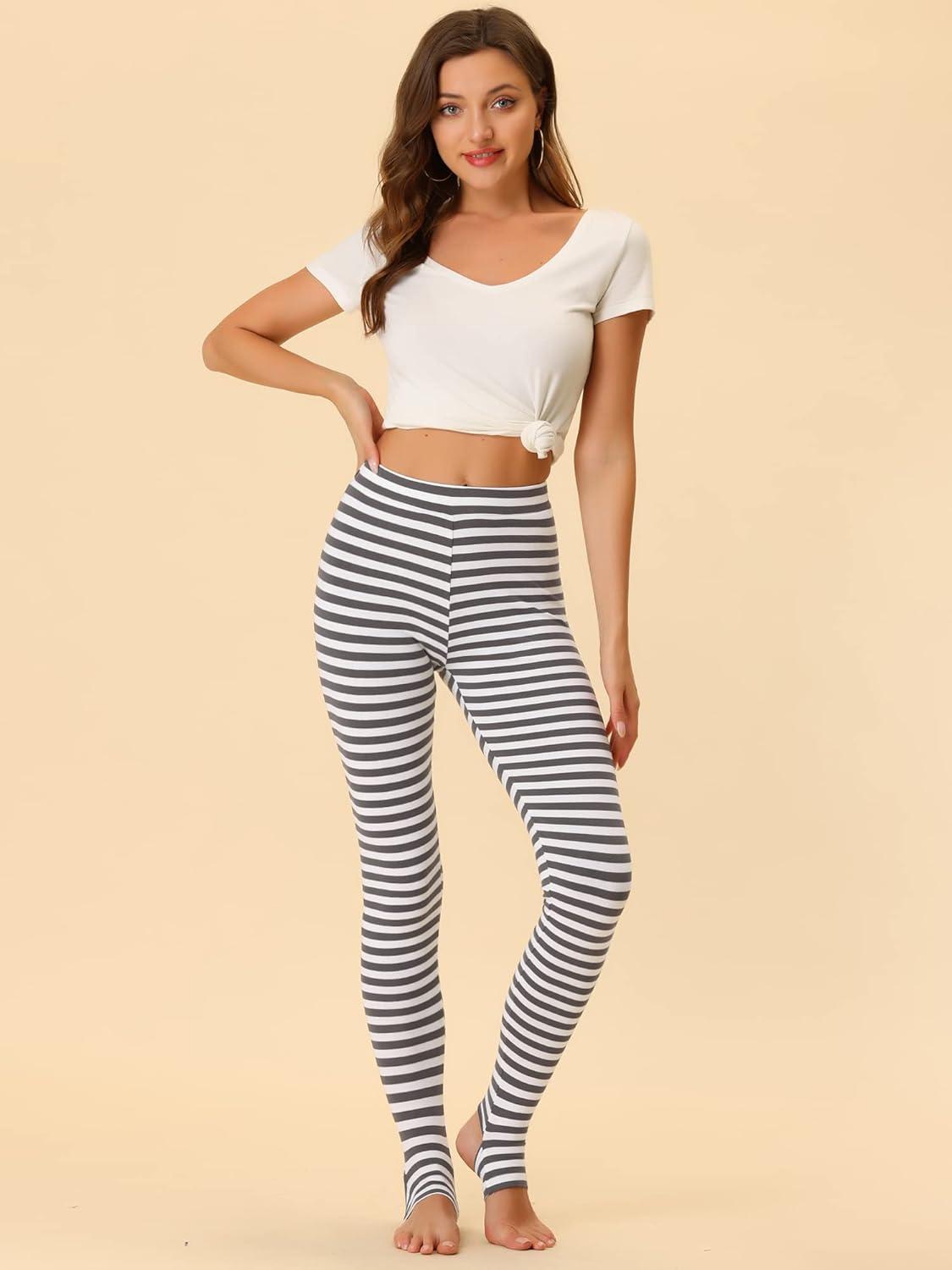 imageAllegra K Womens Rainbow Leggings Printed High Waist Elastic Waistband Party Yoga Stirrup PantsGrey Whitestripe