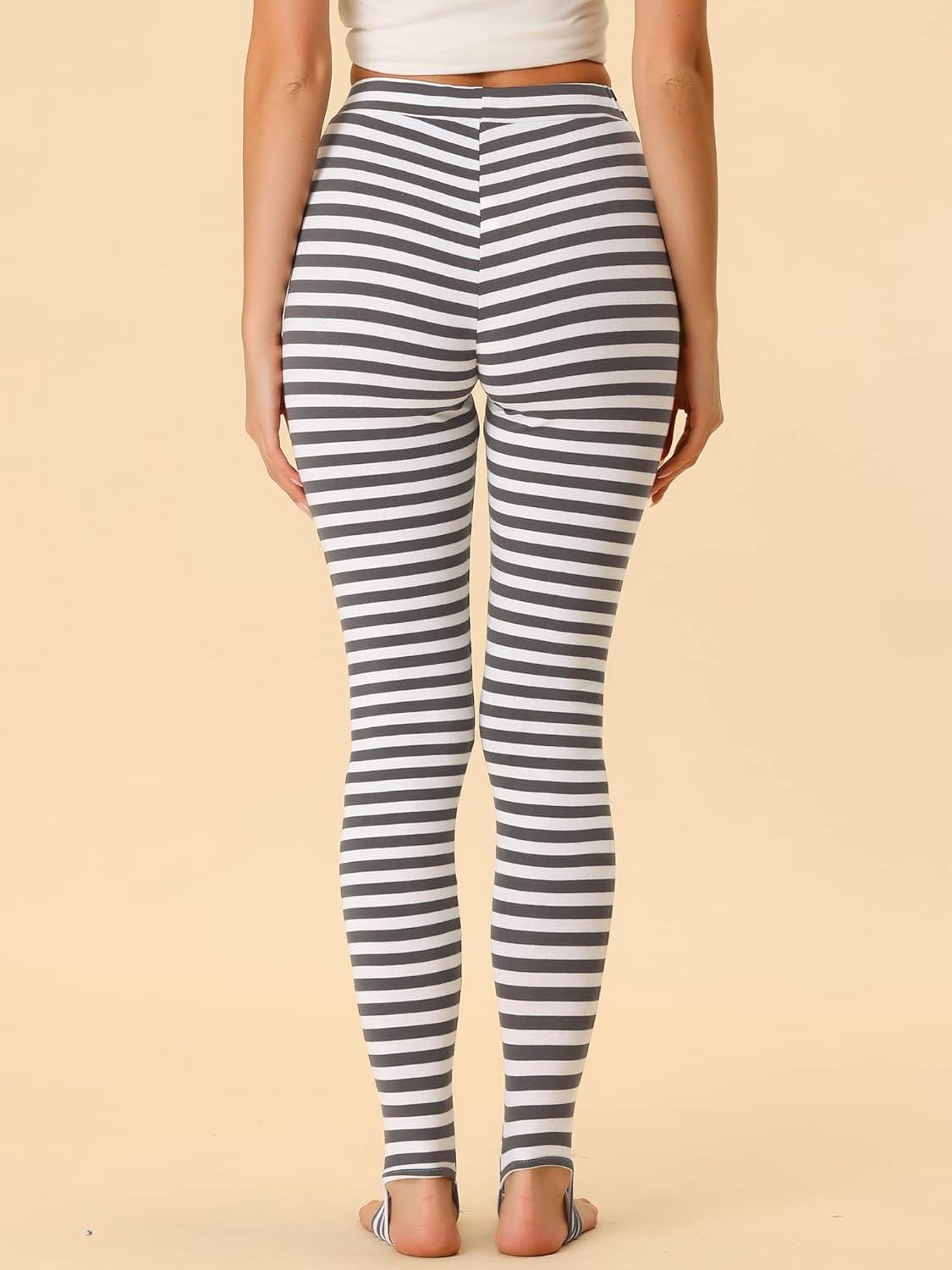 imageAllegra K Womens Rainbow Leggings Printed High Waist Elastic Waistband Party Yoga Stirrup PantsGrey Whitestripe