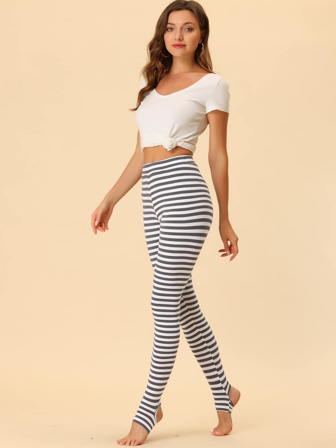 imageAllegra K Womens Rainbow Leggings Printed High Waist Elastic Waistband Party Yoga Stirrup PantsGrey Whitestripe