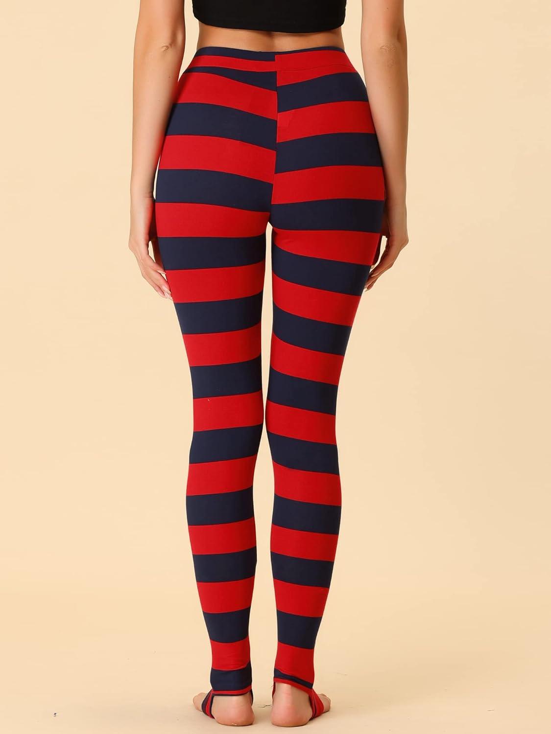 imageAllegra K Womens Rainbow Leggings Printed High Waist Elastic Waistband Party Yoga Stirrup PantsNavy Redstripe
