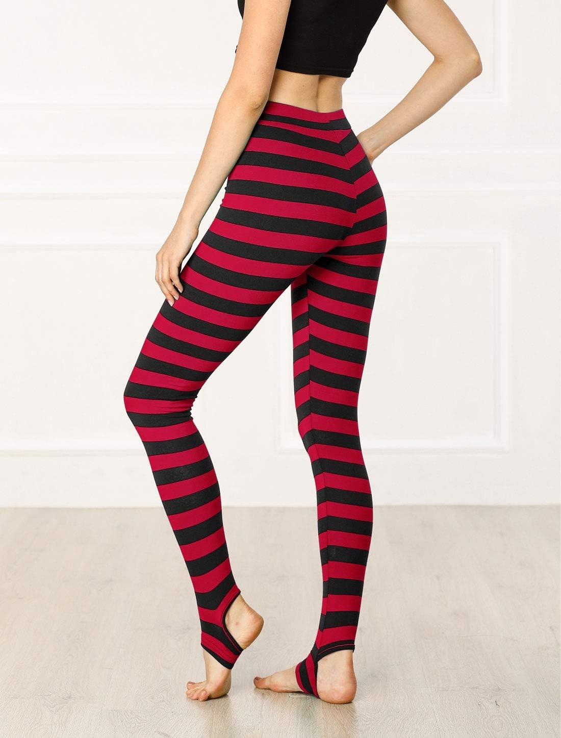 imageAllegra K Womens Rainbow Leggings Printed High Waist Elastic Waistband Party Yoga Stirrup PantsRed Blackstripe