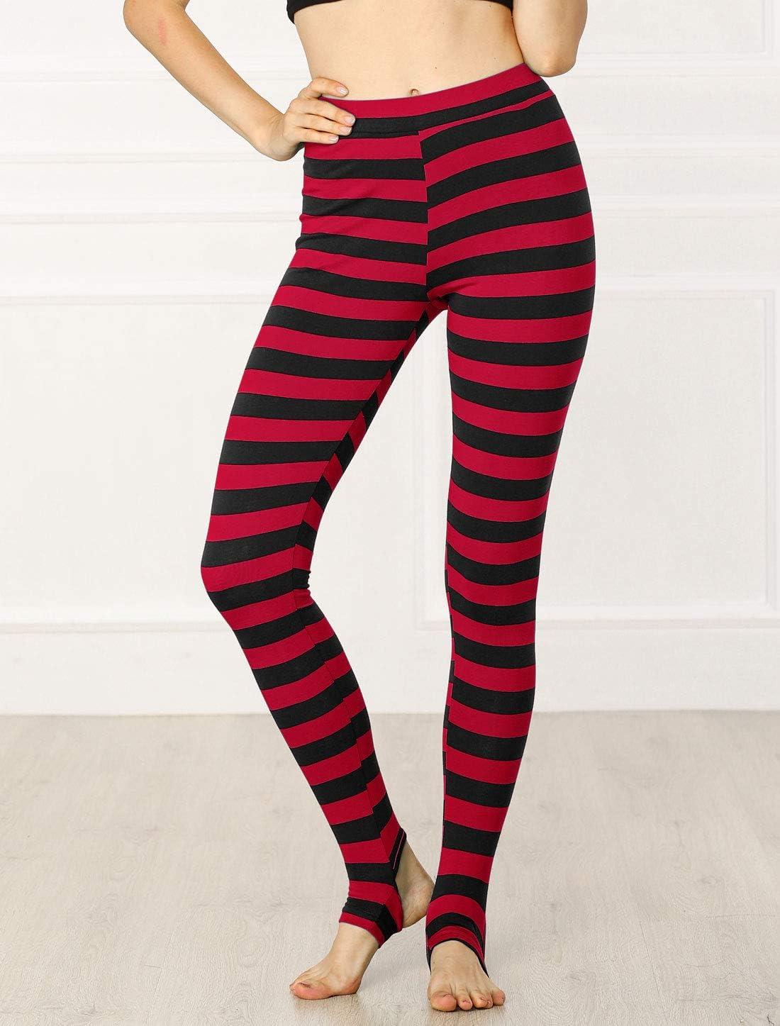 imageAllegra K Womens Rainbow Leggings Printed High Waist Elastic Waistband Party Yoga Stirrup PantsRed Blackstripe