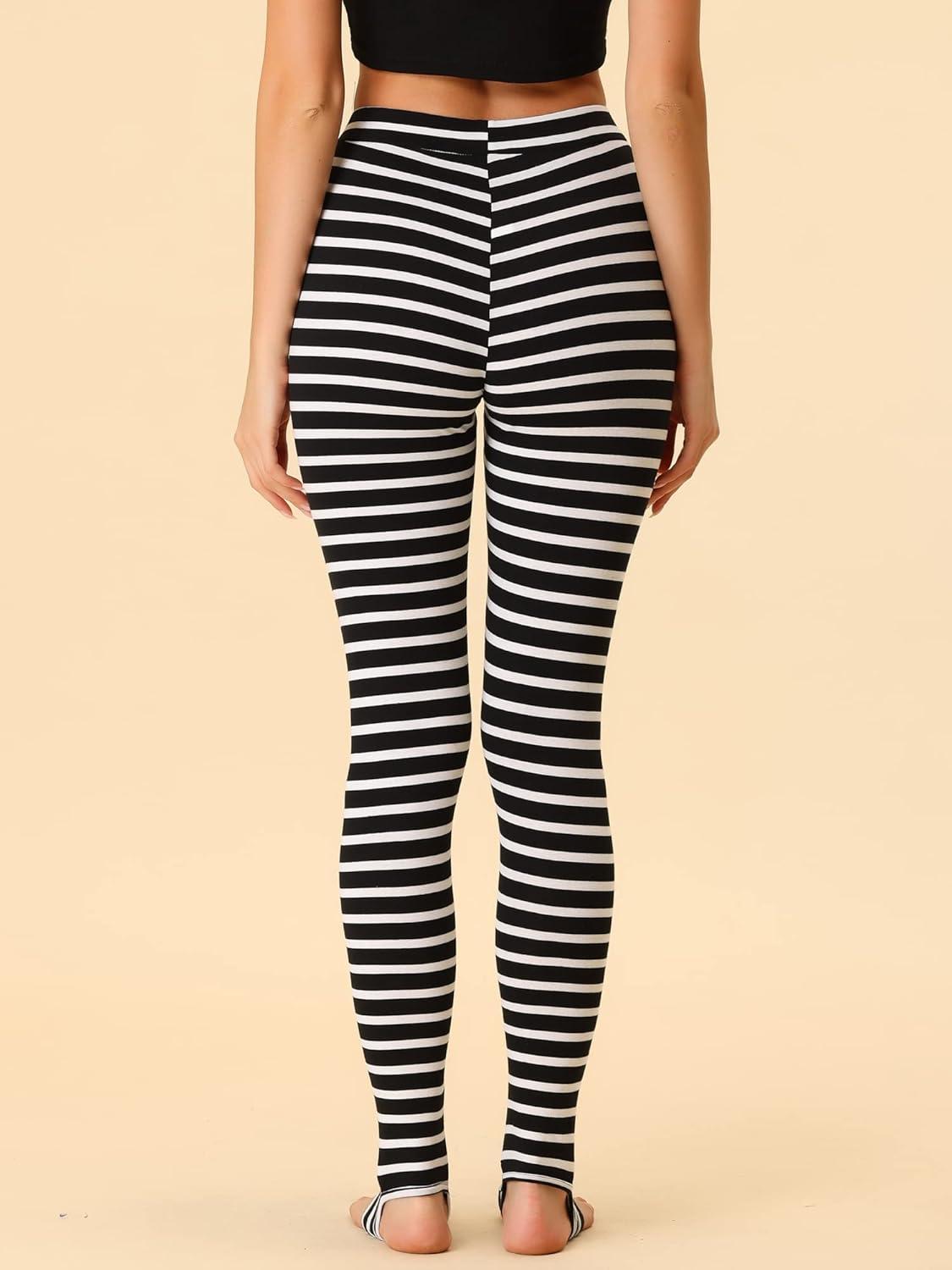 imageAllegra K Womens Rainbow Leggings Printed High Waist Elastic Waistband Party Yoga Stirrup PantsWhite Blackcolor Stripe