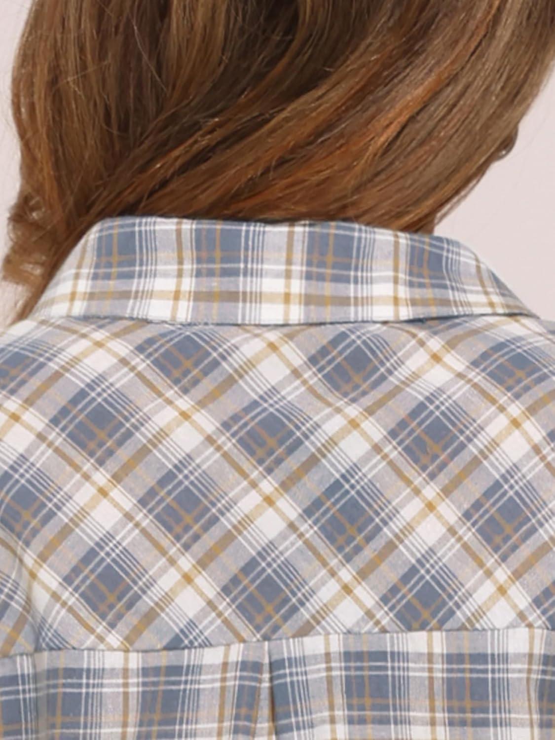 imageAllegra K Womens St Patricks Day Plaid Tops Casual Short Sleeves Western Button Down ShirtGrey Blue
