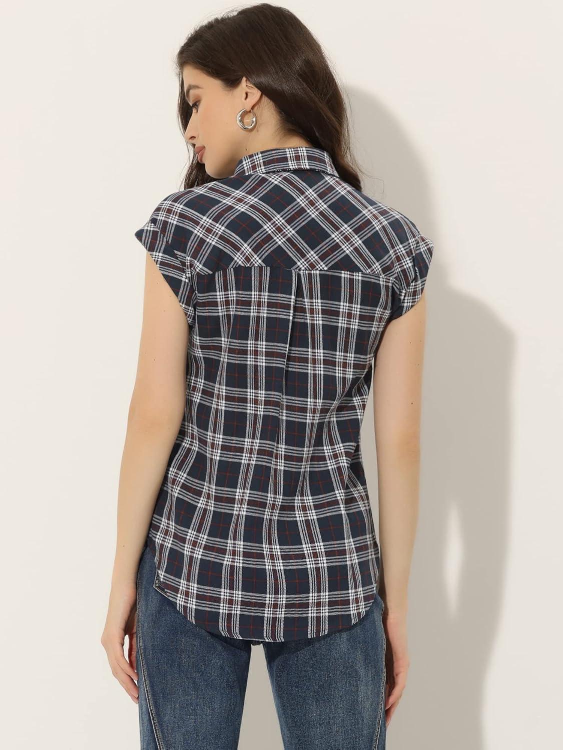 imageAllegra K Womens St Patricks Day Plaid Tops Casual Short Sleeves Western Button Down ShirtNavy Blue