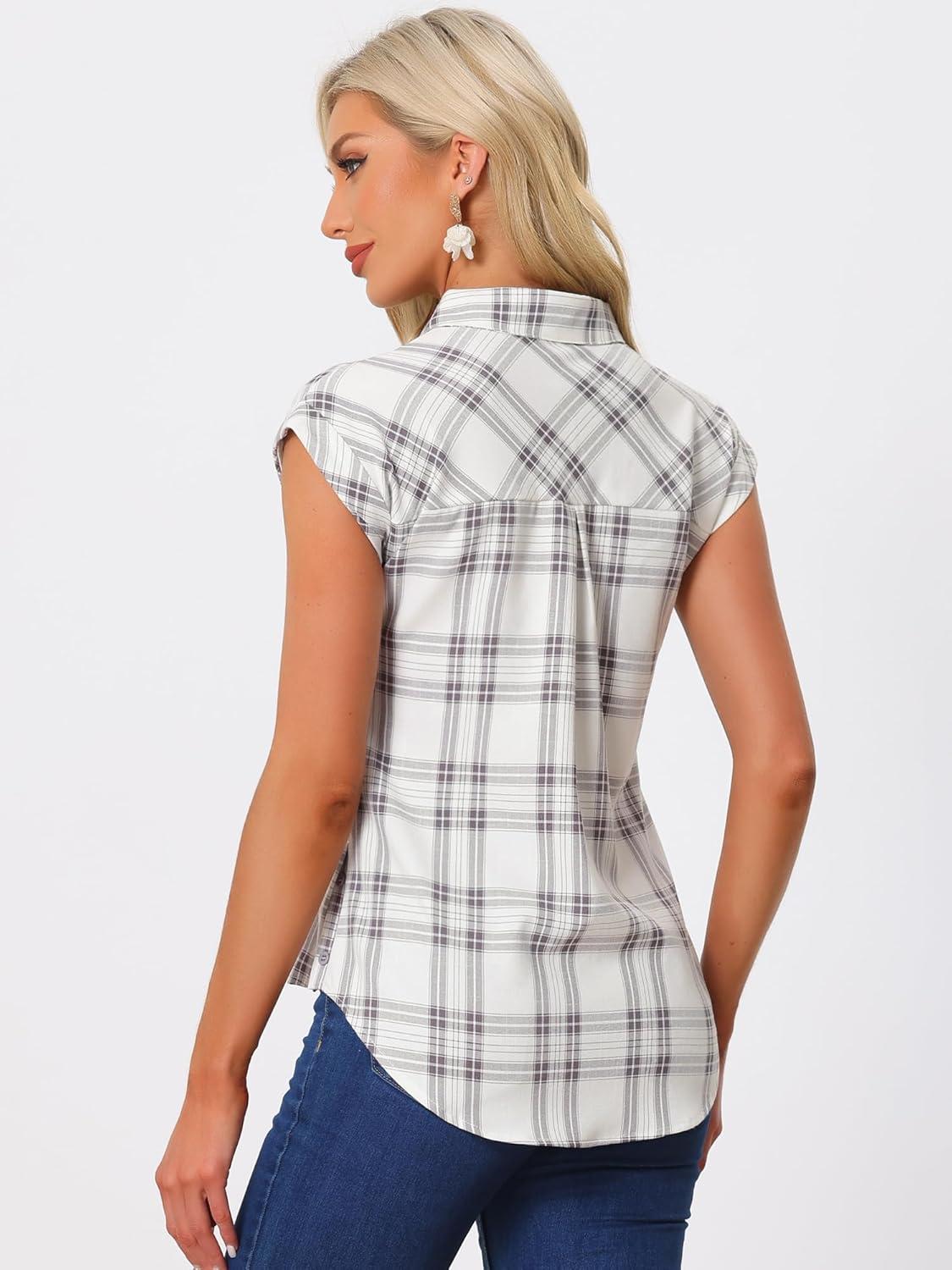 imageAllegra K Womens St Patricks Day Plaid Tops Casual Short Sleeves Western Button Down ShirtPurplewhite