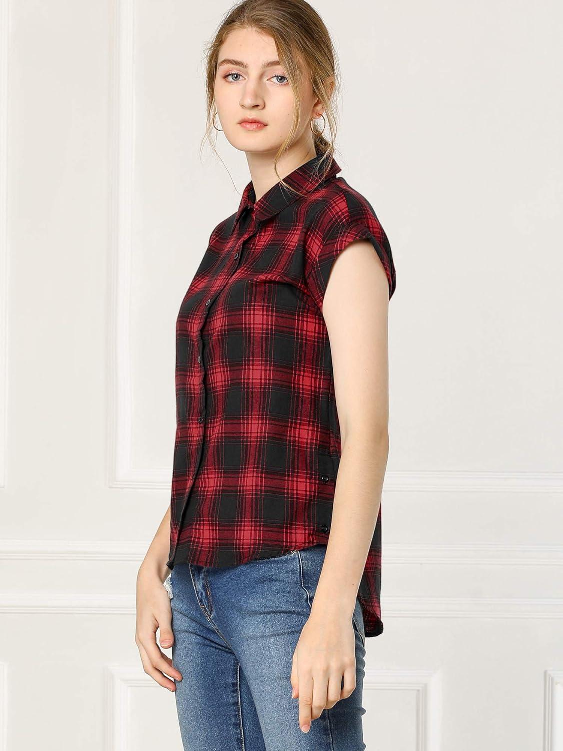 imageAllegra K Womens St Patricks Day Plaid Tops Casual Short Sleeves Western Button Down ShirtRed