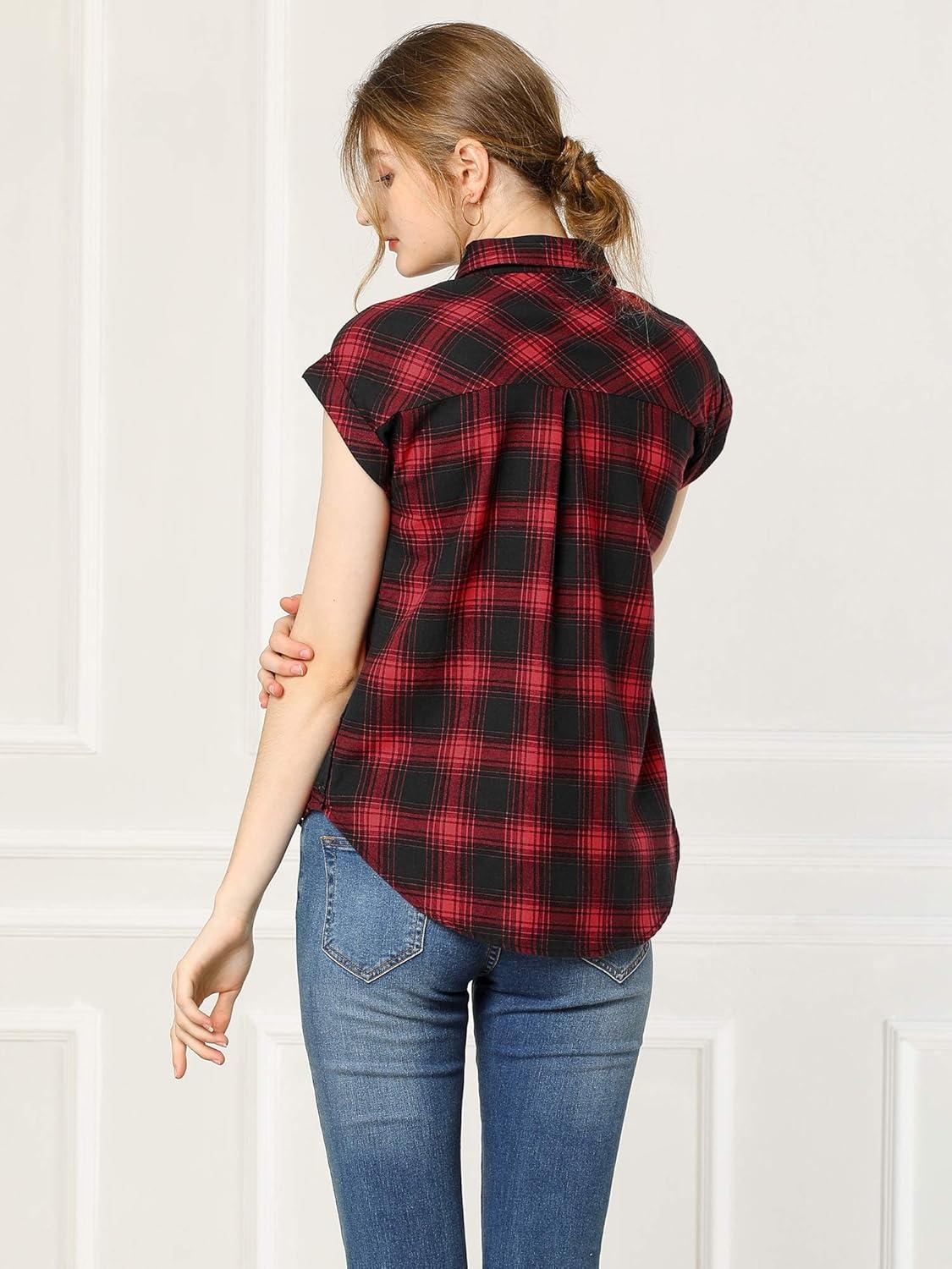 imageAllegra K Womens St Patricks Day Plaid Tops Casual Short Sleeves Western Button Down ShirtRed