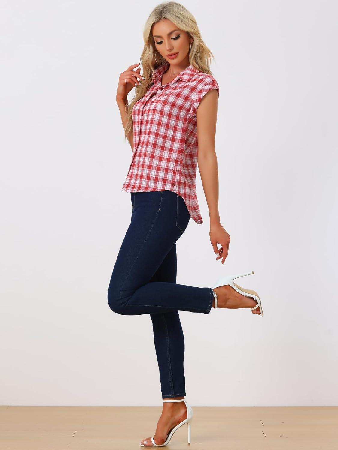 imageAllegra K Womens St Patricks Day Plaid Tops Casual Short Sleeves Western Button Down ShirtRed Plaid