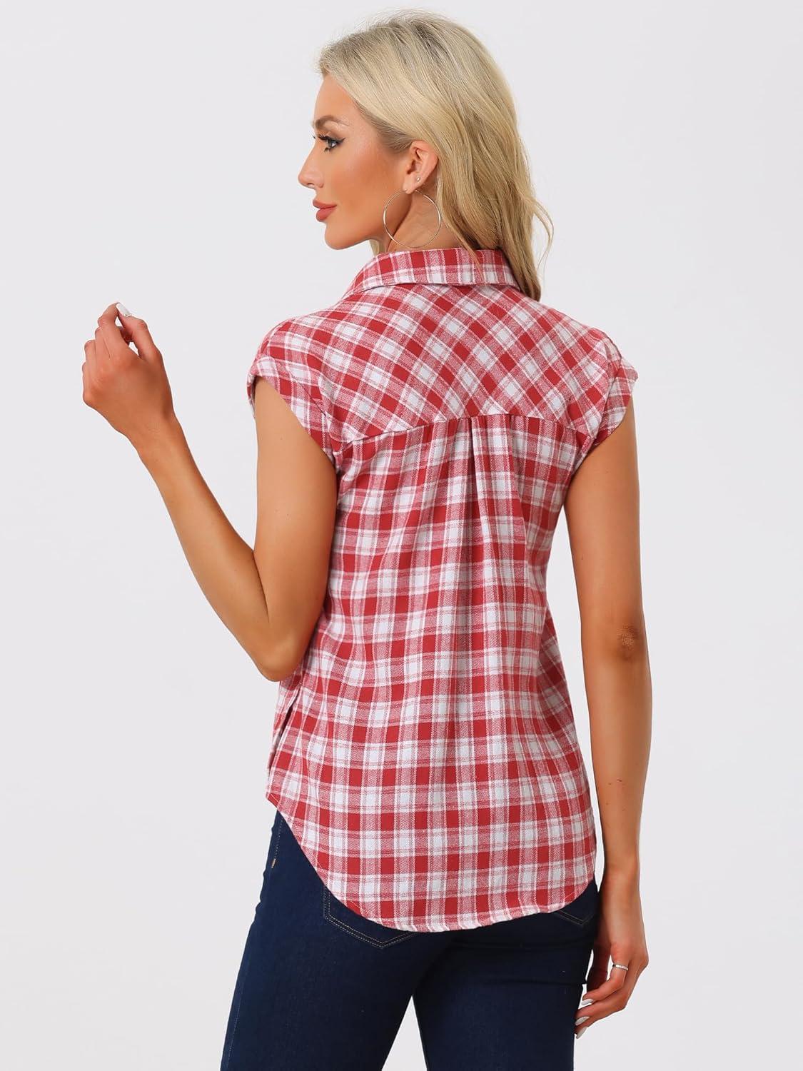 imageAllegra K Womens St Patricks Day Plaid Tops Casual Short Sleeves Western Button Down ShirtRed Plaid