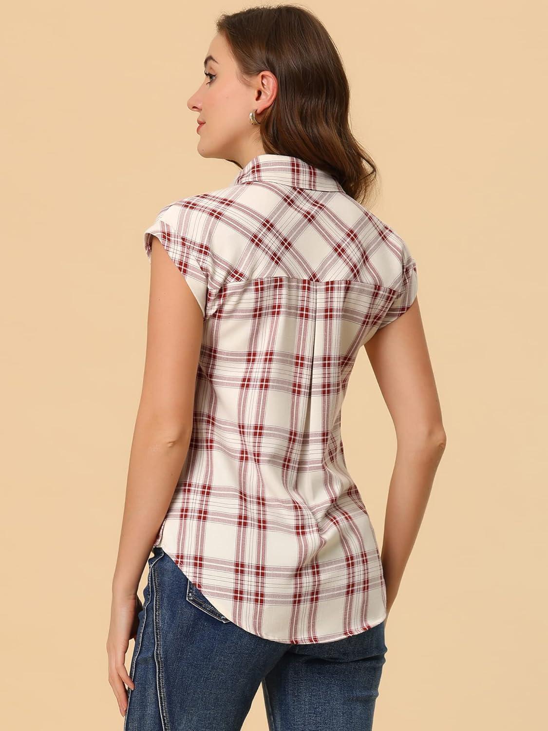 imageAllegra K Womens St Patricks Day Plaid Tops Casual Short Sleeves Western Button Down ShirtRedwhite