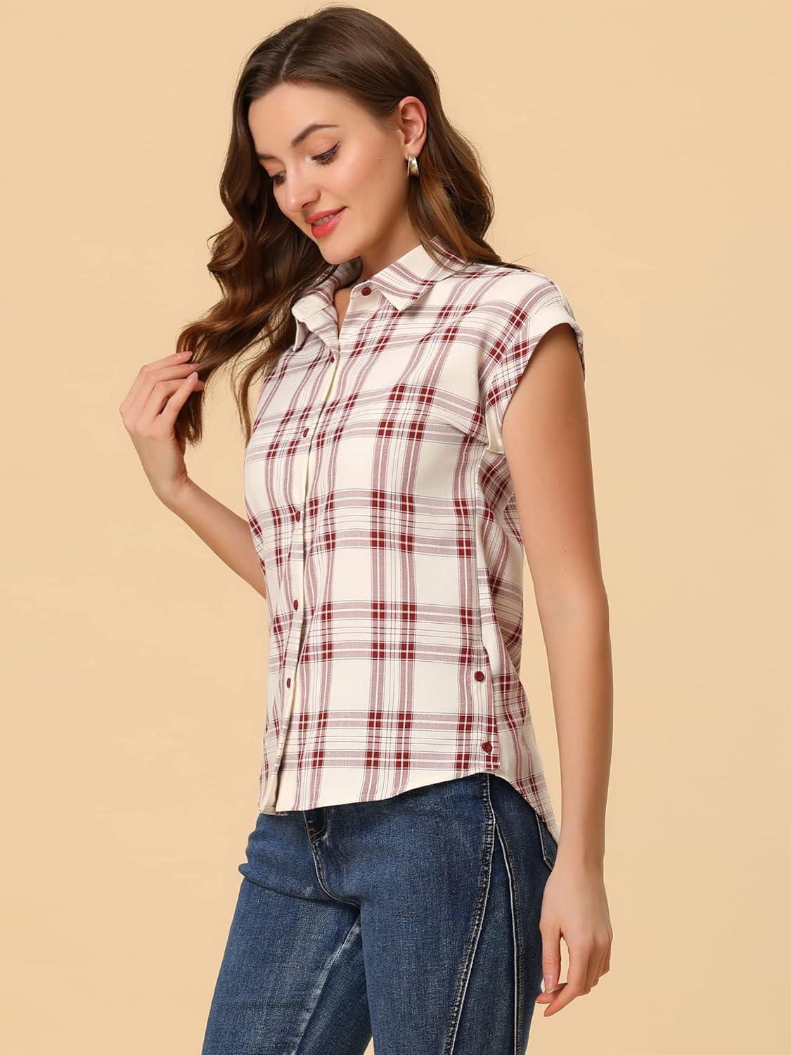 imageAllegra K Womens St Patricks Day Plaid Tops Casual Short Sleeves Western Button Down ShirtRedwhite