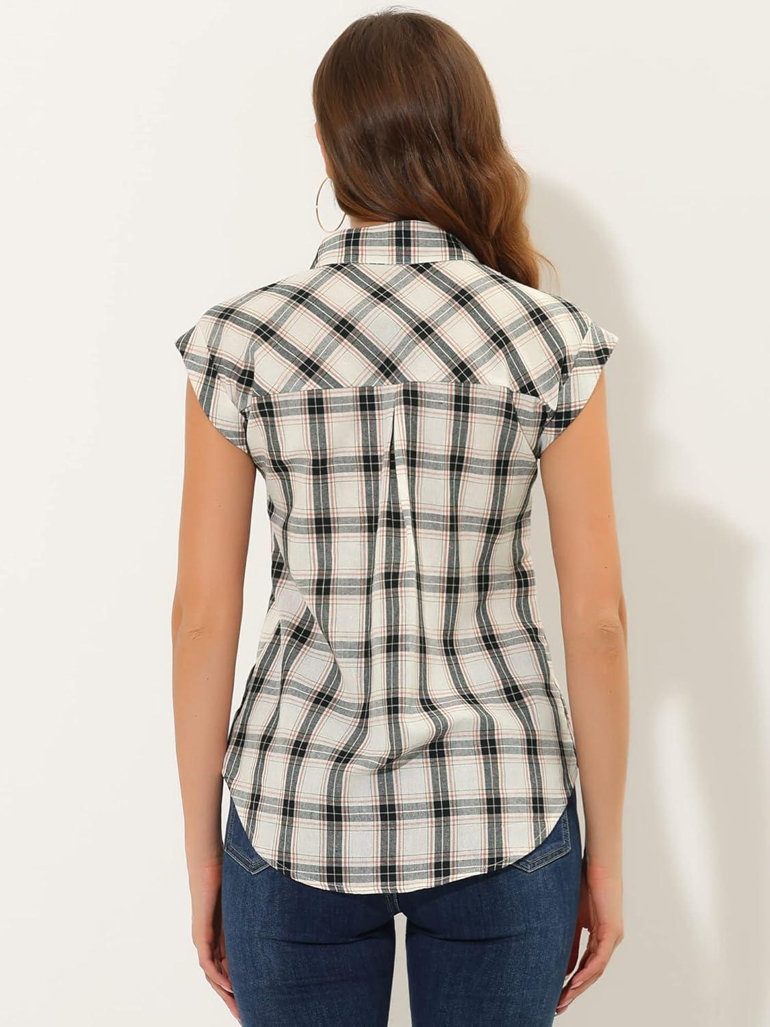 imageAllegra K Womens St Patricks Day Plaid Tops Casual Short Sleeves Western Button Down ShirtWhite