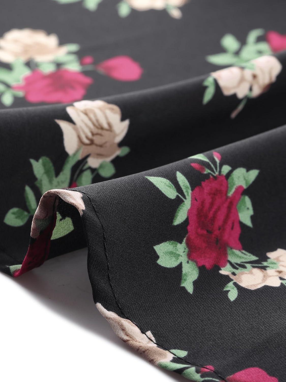imageAllegra K Womens Vintage Peter Pan Collar High Waist Flowy Midi Puff Sleeve Floral DressBlack Rose