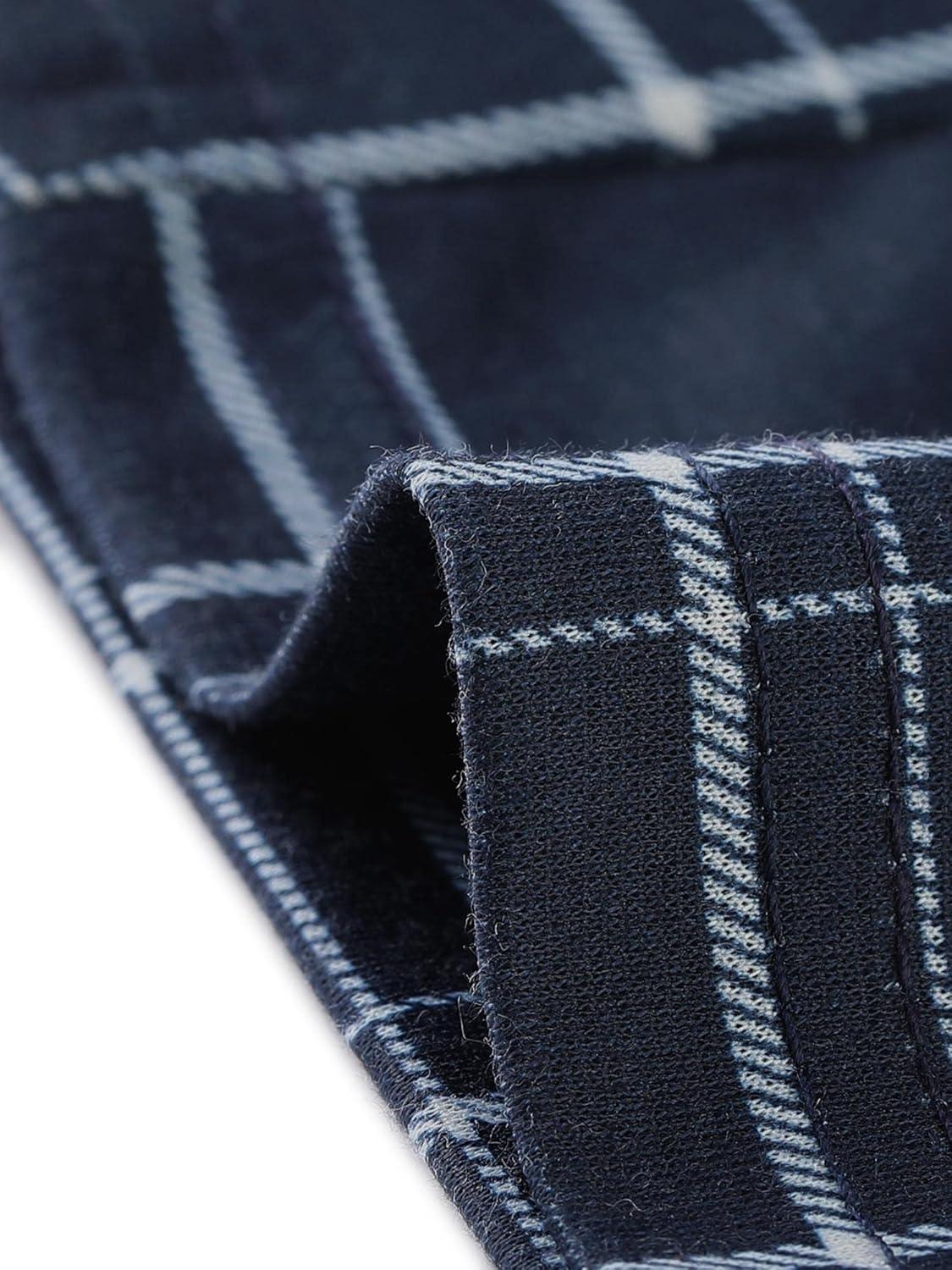 imageAllegra K Womens Vintage Tartan Plaid Pants Elastic Waist Straight Long TrousersDark Blue