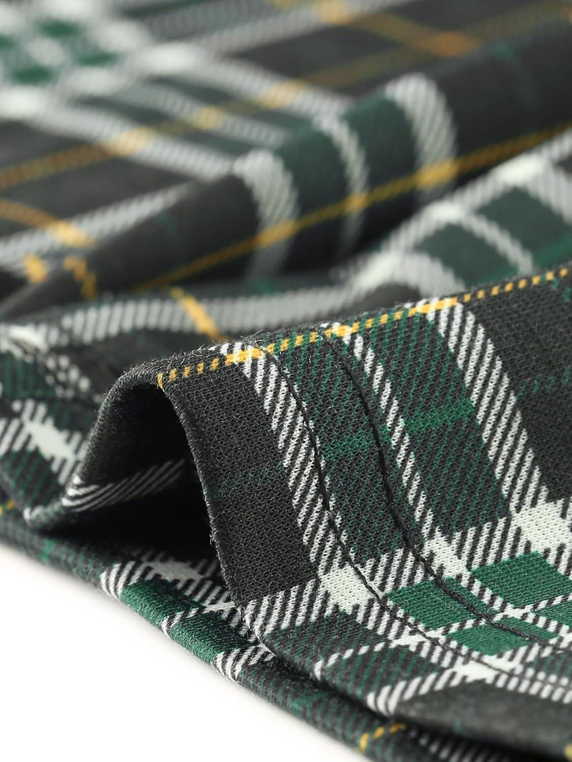imageAllegra K Womens Vintage Tartan Plaid Pants Elastic Waist Straight Long TrousersGreen White
