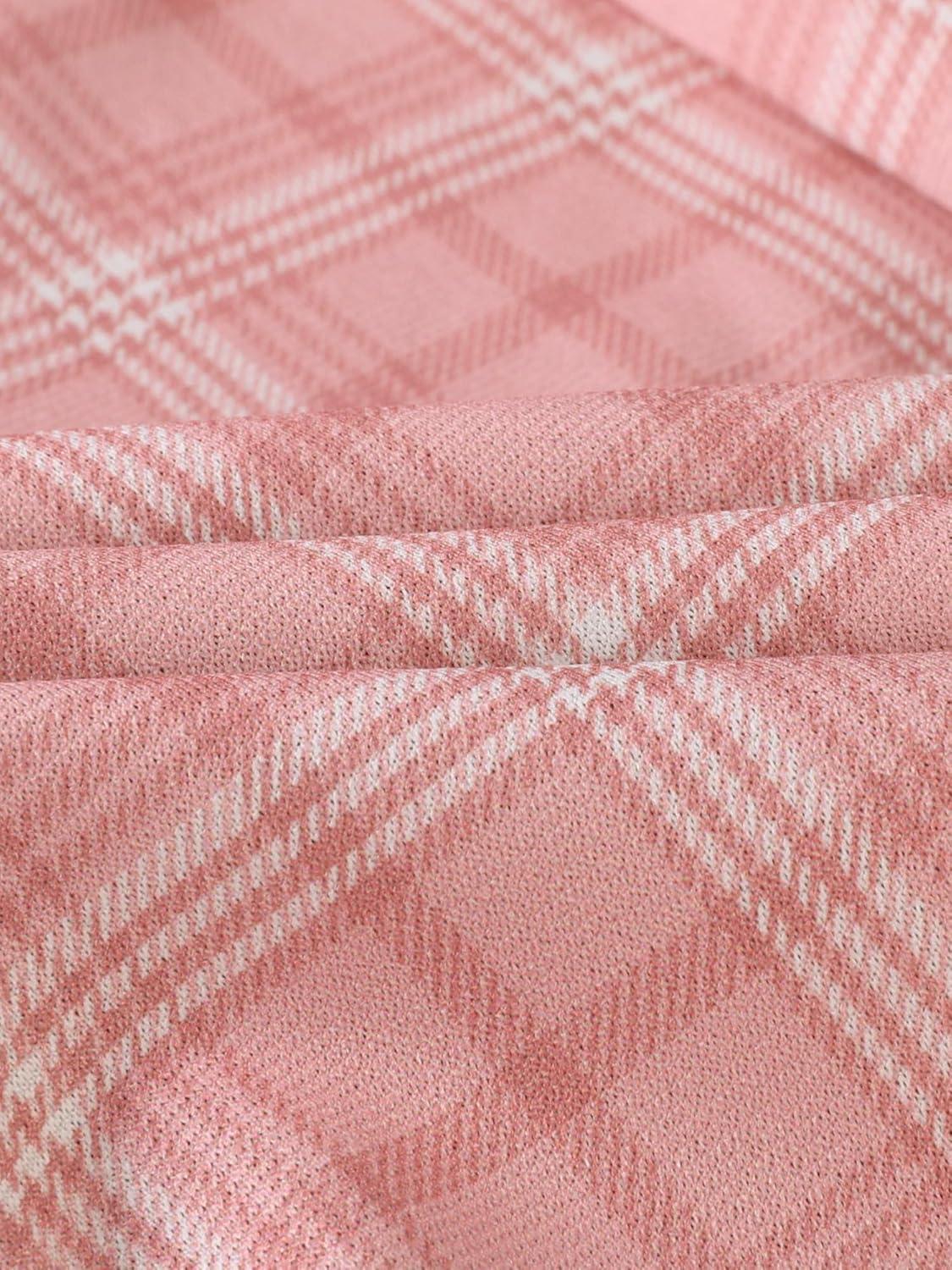 imageAllegra K Womens Vintage Tartan Plaid Pants Elastic Waist Straight Long TrousersPink
