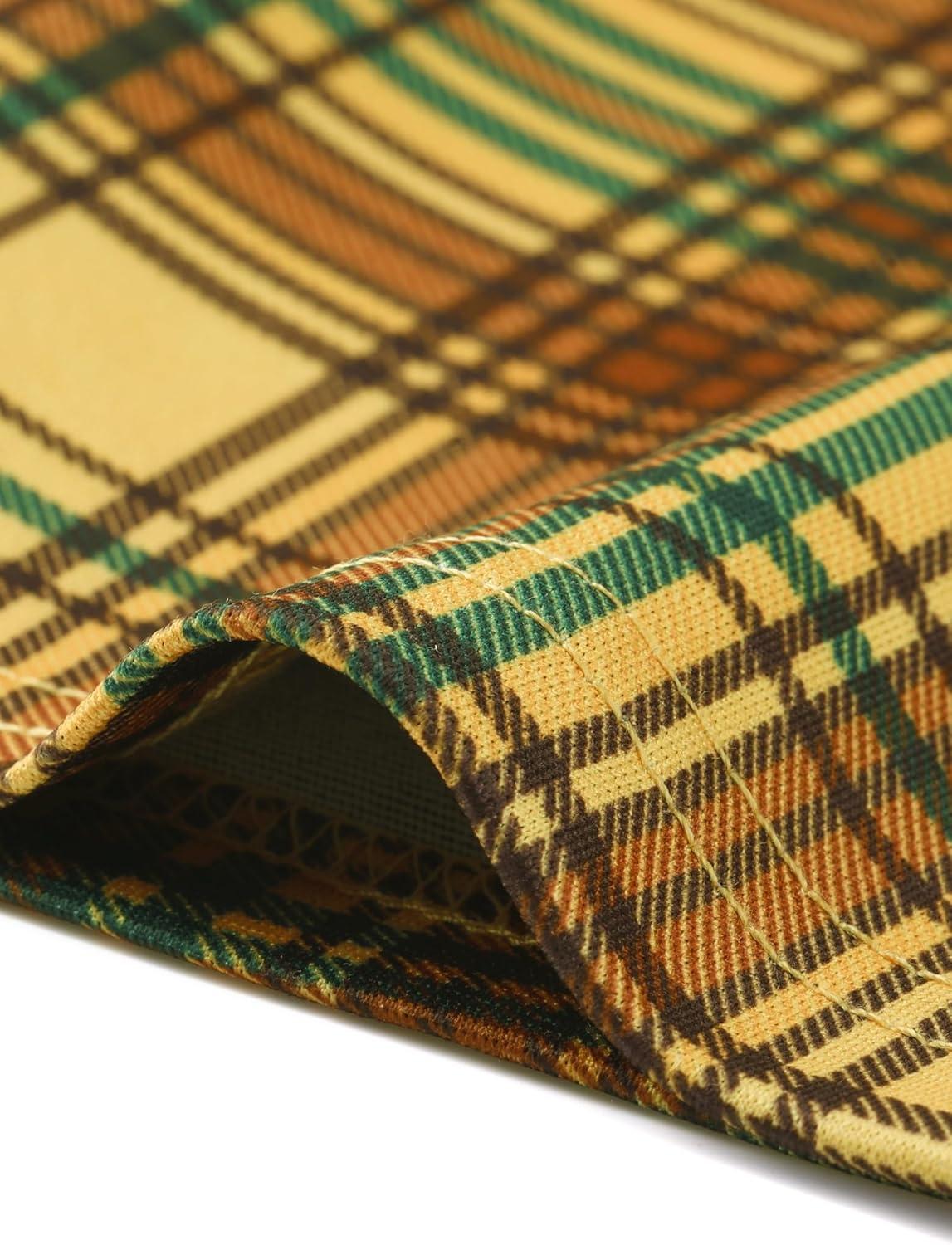 imageAllegra K Womens Vintage Tartan Plaid Pants Elastic Waist Straight Long TrousersYellow