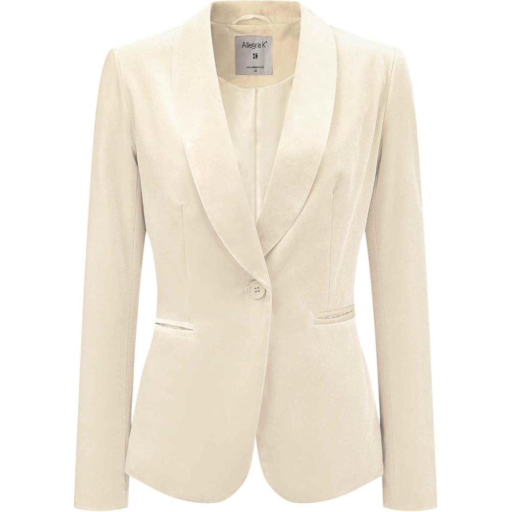imageAllegra K Womens Halloween Christmas Office Coat Solid Shawl Collar 1 Button Velvet BlazerBeige White