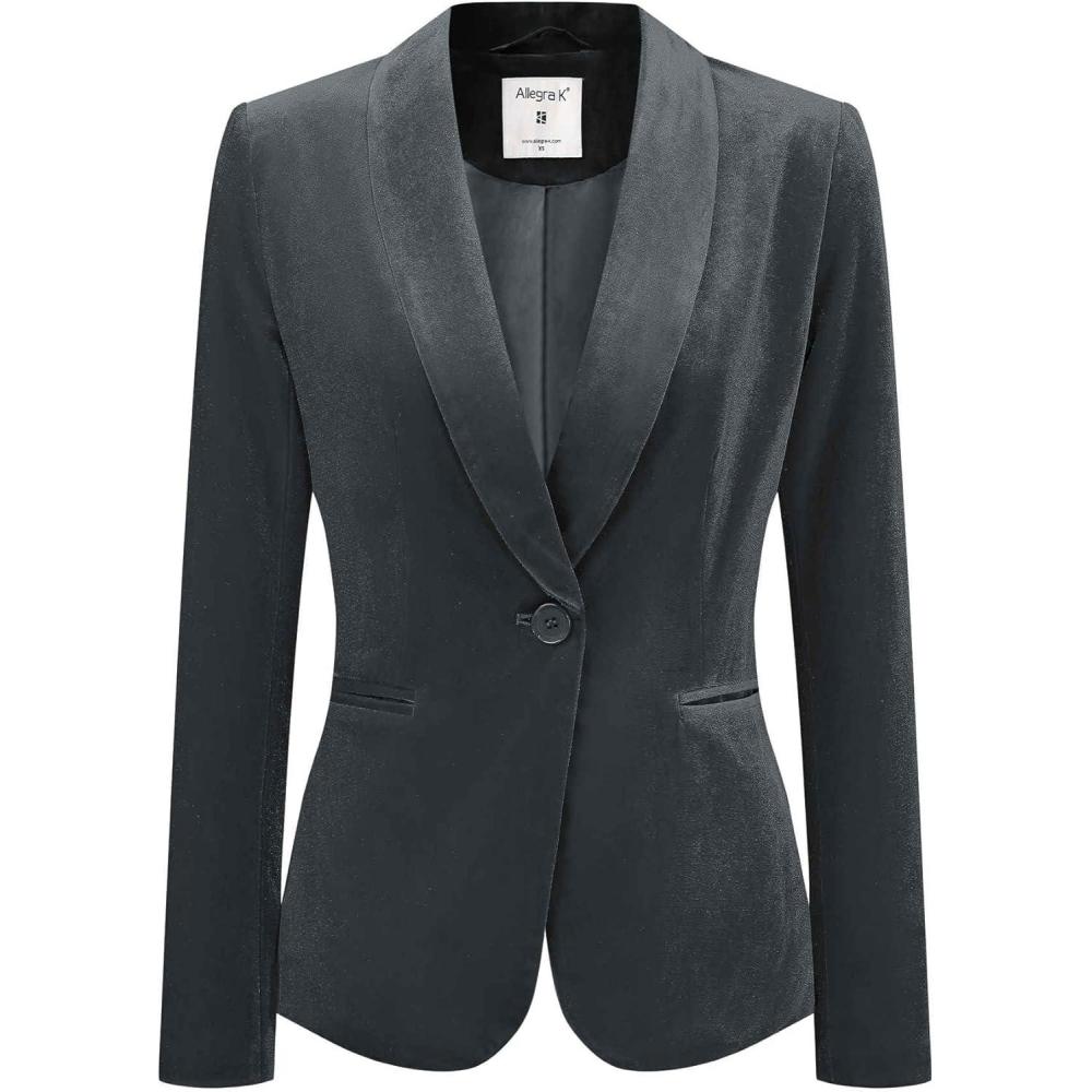 imageAllegra K Womens Halloween Christmas Office Coat Solid Shawl Collar 1 Button Velvet BlazerDark Grey