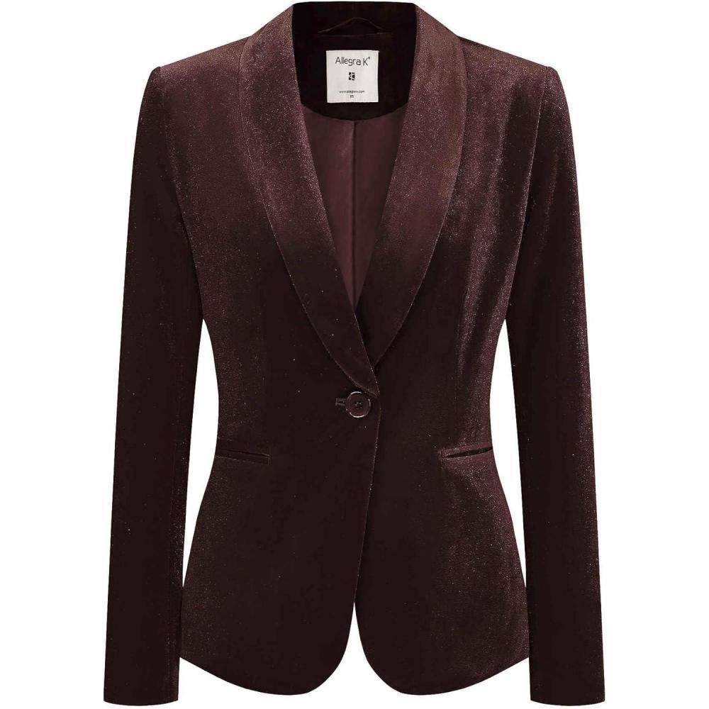 imageAllegra K Womens Halloween Christmas Office Coat Solid Shawl Collar 1 Button Velvet BlazerDeep Brown