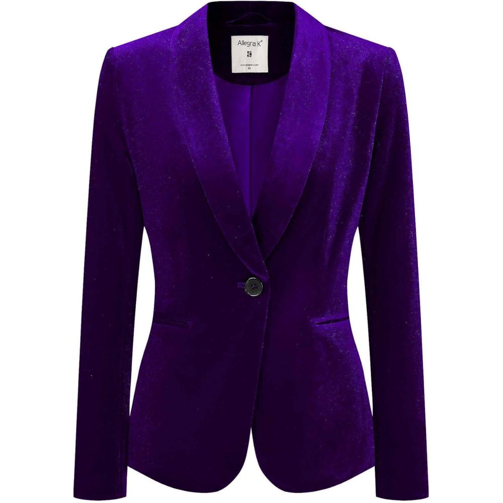 imageAllegra K Womens Halloween Christmas Office Coat Solid Shawl Collar 1 Button Velvet BlazerDeep Purple